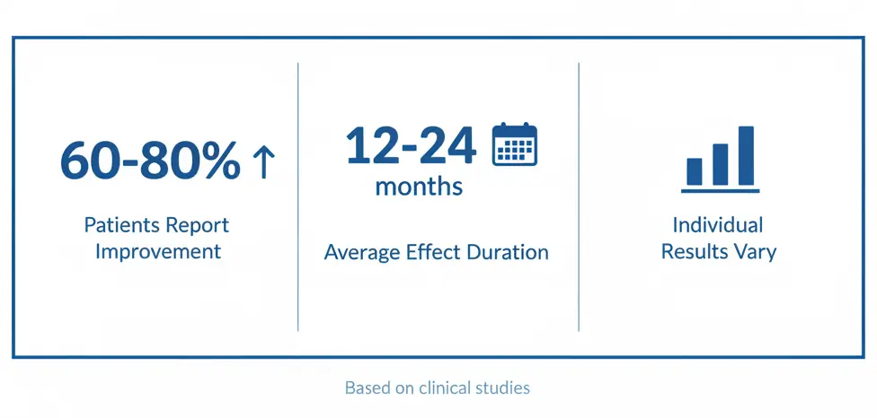 Infographic showing stem cell therapy success rates and outcomes for osteoarthritis patients based on clinical studies.