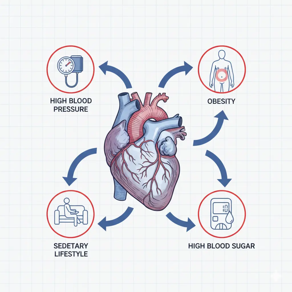 Metabolic risk factors contributing to heart disease.