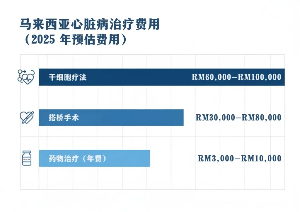 马来西亚心脏病治疗选项的费用范围比较。