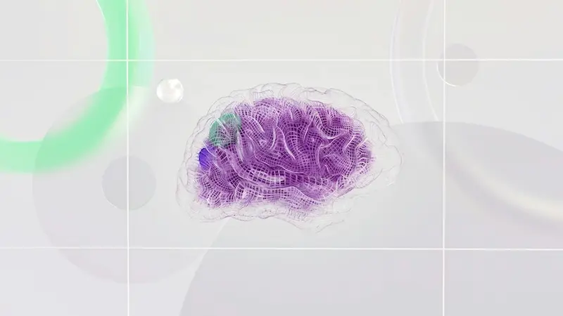 A futuristic 3D digital illustration of a purple wireframe brain, representing the complex neural networks targeted during stem cell therapy for Mild Cognitive Impairment.